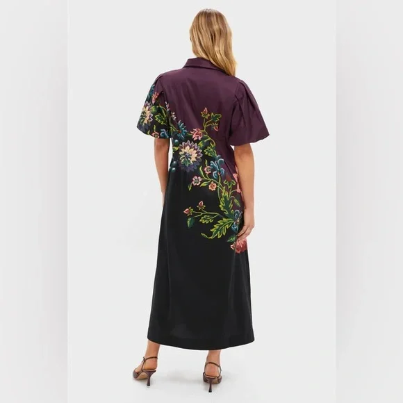 Tuckernuck Midnight Moonflower Delaney Dress Floral Purple Collared Midi Small - Picture 6 of 15